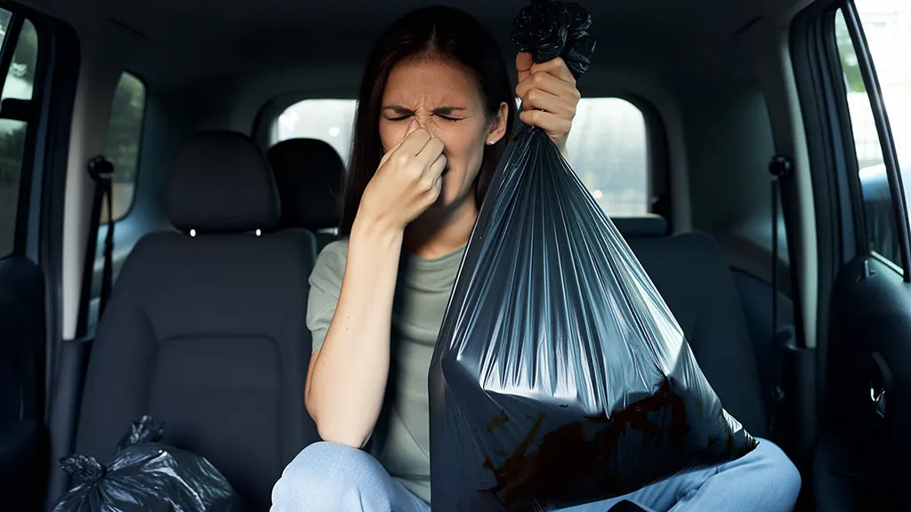 The garbage in the car smells bad
