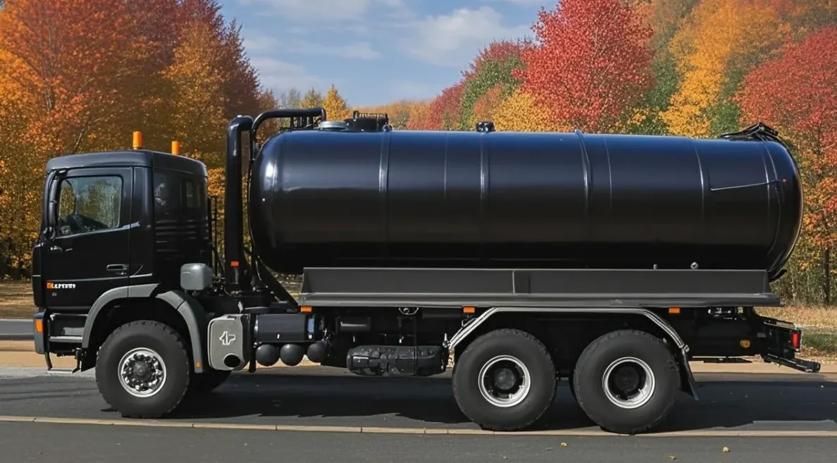 Waste is sucked into a large tank on a truck