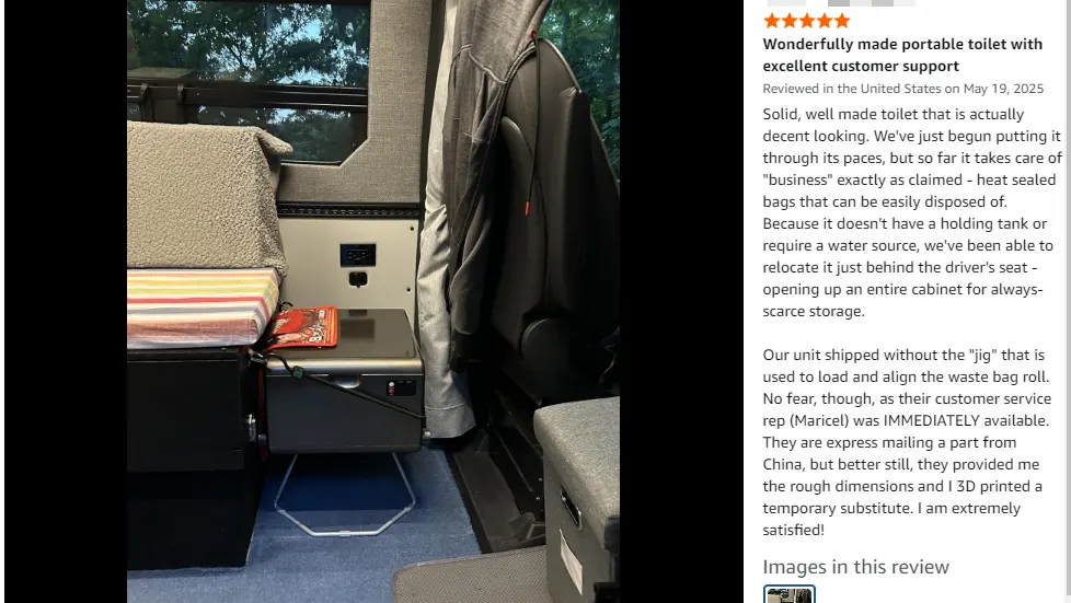 Modiwell dry flush toilet placed behind the driver's seat related comments