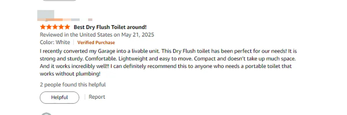 User feedback on modiwell toilets used in garages