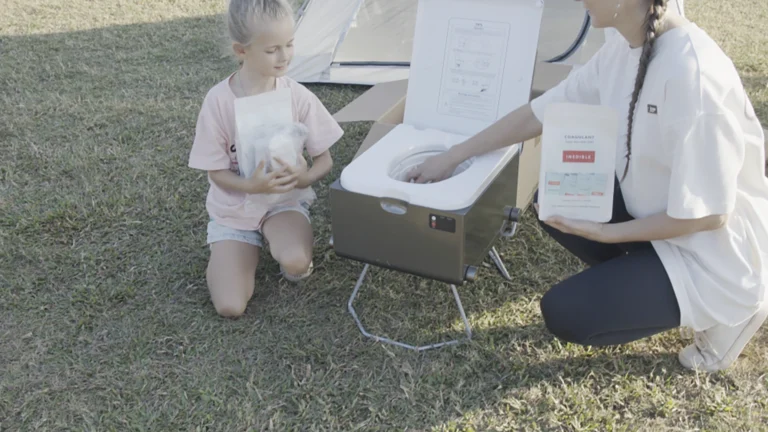 Modiwell portable camping toilet setup and storage